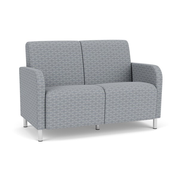 Lesro Siena Lounge Reception 2 Seat Tandem Seating No Center Arm, Brushed Steel, RS Fog Upholstery SN2101 - main
